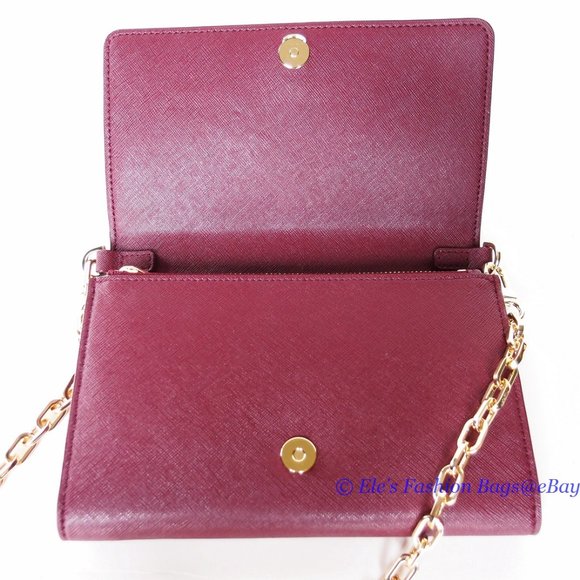 ❤️ NWT Tory Burch Robinson WOC Wallet On a Chain Leather Crossbody Shiraz Red - Picture 14 of 16
